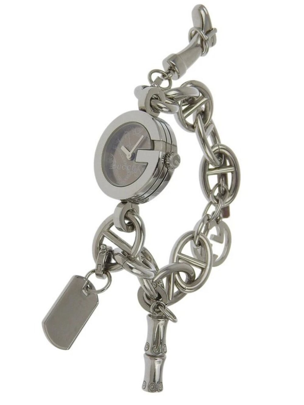 GUCCI G charm Watches 107 2459 BrownDial Stainless Steel Quartz Analog dis...
